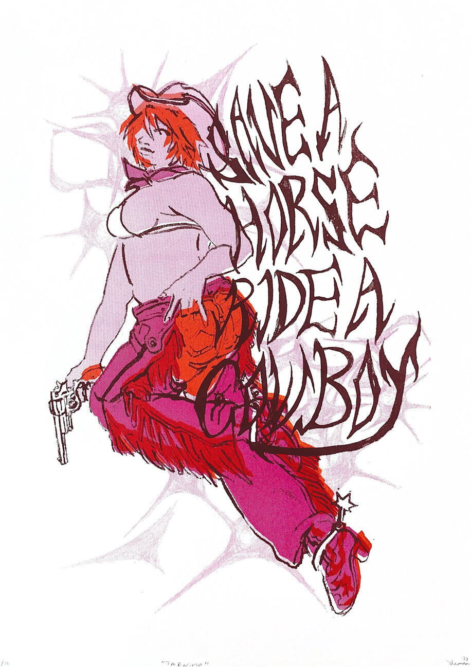 'save a horse ride a cowboy' silkscreen print
